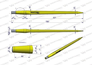 Ząb prosty ciężki 780mm + tuleja WARYŃSKI zestaw