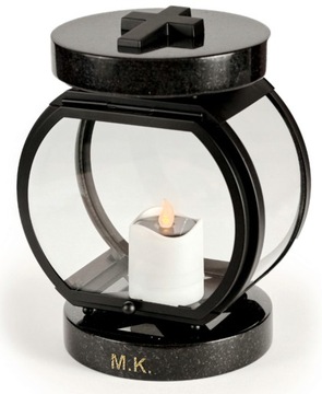 Lampion nagrobny Znicz na Grób okrągły czarny stal +granit czarny