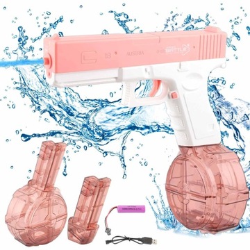 ЭЛЕКТРИЧЕСКИЙ АВТОМАТИЧЕСКИЙ ВОДЯНОЙ ПИСТОЛЕТ С ДВУМЯ ЖУРНАЛАМИ GLOCK РОЗОВЫЙ