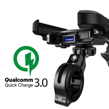 UCHWYT MOTOCYKLOWY NA TELEFON SZYBKA ŁADOWARKA USB QC3.0 MOTOCYKL + KABEL
