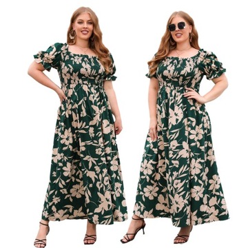 ZWIEWNA ELEGANCKA SUKIENKA DAMSKA W KWIATY PLUS SIZE LUŹNA