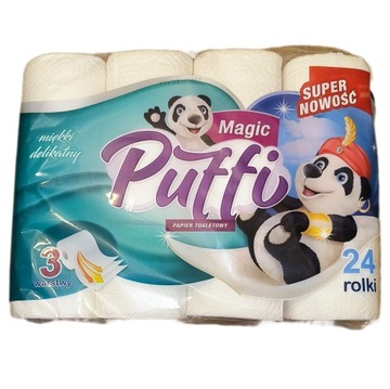 ТУАЛЕТНАЯ БУМАГА PUFFI MAGIC 24 РОЛИКА, 3-СЛОЙНАЯ