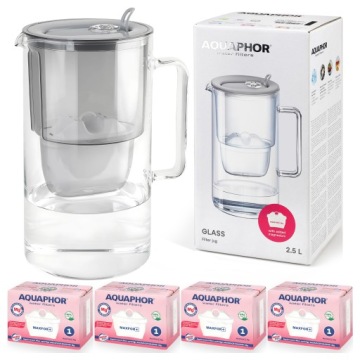 Filtrační konvice skleněná Aquaphor Glass Šedá 4 filtry Maxfor Mg Hořčík