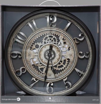 Zegar ścienny DUŻY w stylu LOFT czarny szary cichy mechanizm DO SALONU 51cm