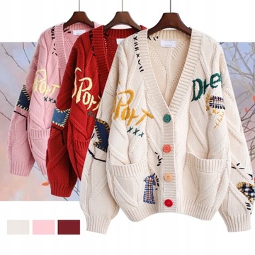 Красный кардиган и свитер с вышивкой