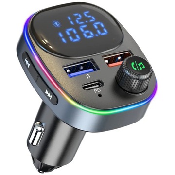 TRANSMITER BLUETOOTH FM SAMOCHODOWY SZYBKA ŁADOWARKA USB USB-C AUX