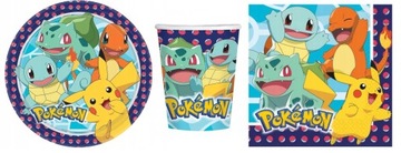 Zestaw Pokemon Talerzyki Kubki Serwetki Urodziny