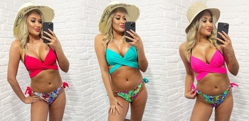 STRÓJ KĄPIELOWY HAWAJSKIE KWIATY WIĄZANY BIKINI 44