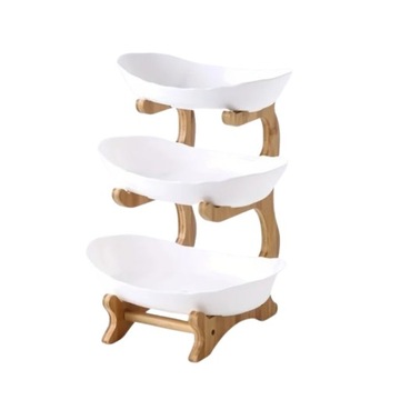 БАМБУКОВАЯ ПОДСТАВКА ДЛЯ ФРУКТОВ, 2-СТУПЕНЧАТАЯ ТАРЕЛКА, 3 ЧАШКИ, ПОДДОН, КУХОННЫЙ ОРГАНАЙЗЕР