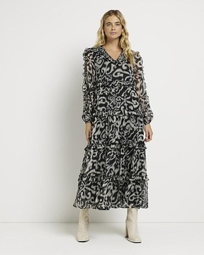 RIVER ISLAND MAXI SUKIENKA WZÓR FALBANY 39O NG9__L