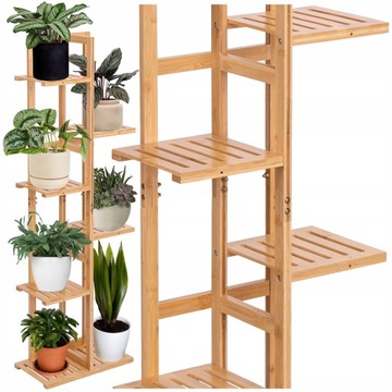 KWIETNIK STOJAK NA ROŚLINY BAMBUSOWY DREWNIANY WYSOKI DUŻY REGAŁ Z PÓŁKAMI