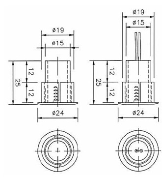 Czujnik magnetyczny Kontaktron Wpuszczany NO i NC Kołnierz Okrągły Brązowy
