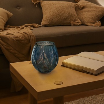 Светодиодная ваза с узором в елочку. Лампа из темно-синего стекла.