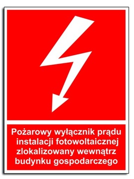Pożarowy wyłącznik prądu 10x15cm fotowoltaicznej