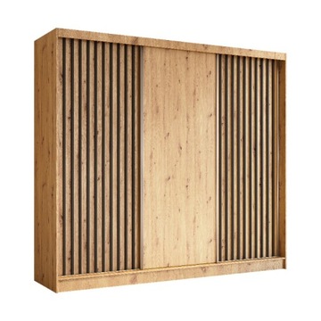 Szafa trzydrzwiowa 240 cm dąb artisan + lamele czarne LAM240