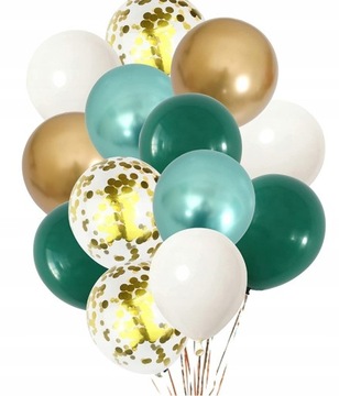 Zielone Złote Balony 60szt Bal zestaw komunia konfetti Ślub Wesele Urodziny
