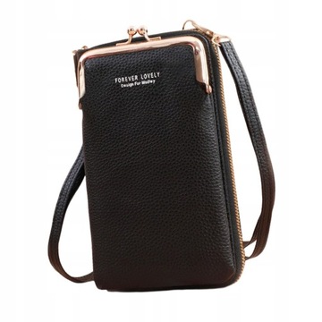 MINI TOREBKA DAMSKA PORTFEL NA TELEFON KOPERTÓWKA CZARNA LISTONOSZKA ETUI