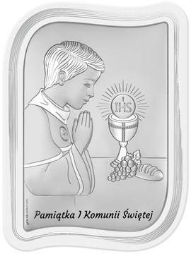SREBRNY OBRAZEK PAMIĄTKA I KOMUNI ŚWIĘTEJ - Grawer