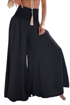 SPODNIE SZEROKIE NA GUMCE SZEROKI PAS PRZEWIEWNE DAMSKIE WYSOKI STAN