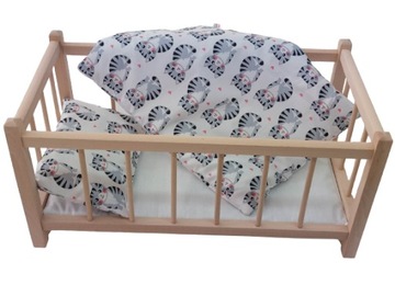 ŁÓŻECZKO DREWNIANE DLA LALEK LALKI + POŚCIEL 3 EL