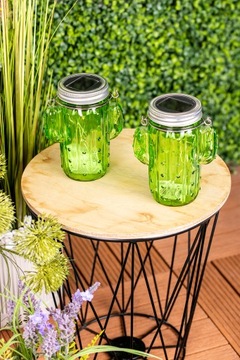 СОЛНЕЧНАЯ ЛАМПА САДОВАЯ БАНКА КАКТУС СТЕКЛО LED