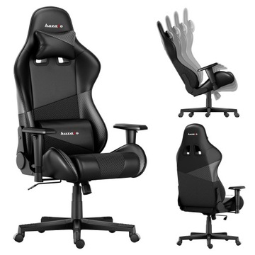 FOTEL OBROTOWY Gamingowy GRACZA HUZARO Ergonomiczny Czarny Carbon TKANINA