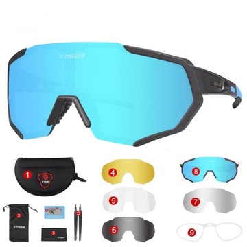 X-TIGER Okulary rowerowe 5 soczewek garnitur