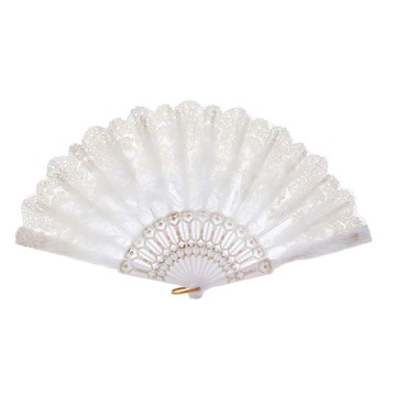 Feather Fan Embroidered Flower Foldable Fan Decorative Handheld Fan White