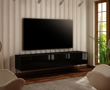 SZAFKA RTV WISZĄCA 200 CM CZARNY POŁYSK