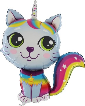 Balon foliowy Kotek unicorn niebieski 95x80 cm