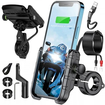 Uchwyt Motocyklowy Ładowarka 36W Szybkie Ładowanie Fast Charge+ Kabel USB-C