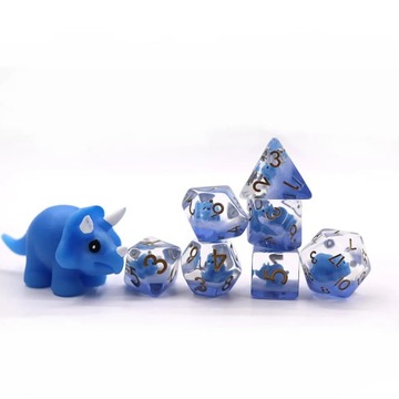 TRÓJROGA OPOWIEŚĆ TRICERATOPSA ZESTAW 7 EPOKSYDOWYCH KOSTEK KOŚCI RPG