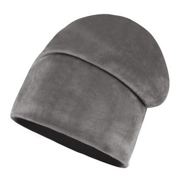 CZAPKA SZARA WELUROWA MIĘKKA UNISEX WELUR AKSAMITNY NA ZIMĘ I JESIEŃ