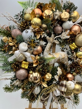 Золотой и бежевый рождественский венок на дверь с огнями, эксклюзивная зима