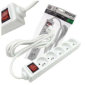 PRZEDŁUŻACZ Z WYŁĄCZNIKIEM LISTWA ZASILAJĄCA 5 GNIAZD 3M BIAŁY UZIEMIENIEM