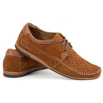 Мужские туфли кожаные лоферы кружев -для Openwork Summer 875L Camel Brown 42