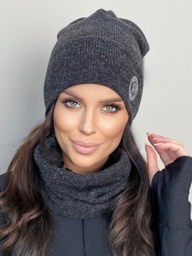 KOMPLET DAMSKI CZAPKA BEANIE KOMIN GOLF TUBA DUŻY ZESTAW CIEPŁY SPORT KOLOR