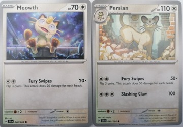 SFA | Meowth 48/64 + Persian 49/64 | COLORLESS | Oryginalne karty Pokemon
