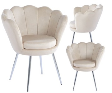 Krzesło Glamour SHELL CHROME Muszla Muszelka beżowa SREBRNE NÓŻKI welur