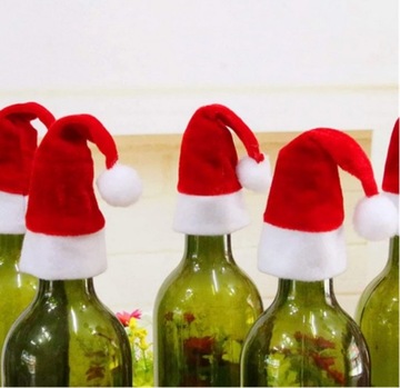 ШАПКА САНТА для СТОЛОВЫХ ПРИБОРОВ, крышка от бутылки ДЛЯ ЛОЛЛИ подарочная 10 ШТ.