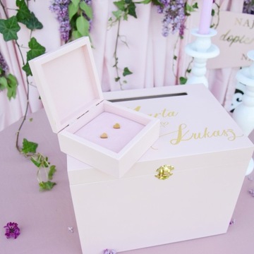 Большая Коробка для КОНВЕРТОВ + ОБРУЧАЛЬНЫХ КОЛЬЦ, пудрово-розовый