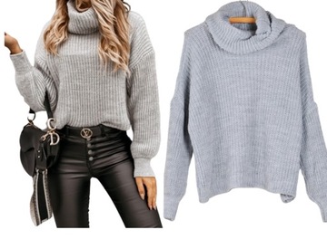 CIEPŁY KRÓTKI SWETER OVERSIZE GOLF KOMIN 795