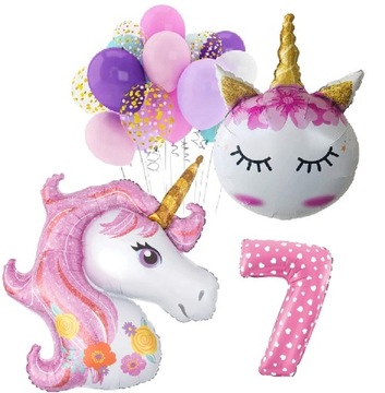 BALONY zestaw urodziny 7 LAT JEDNOROŻEC UNICORN