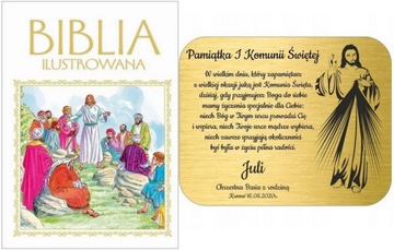 BIBLIA ILUSTROWANA + Tabliczka Pamiątka KOMUNIA ŚWIĘTA grawer DEDYKACJA