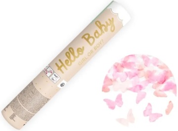 Тубус Що стріляє Гармата Конфеті GIRL Рожеві Метелики Baby Shower 20 см