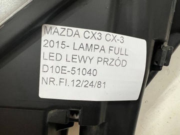 MAZDA CX-3 2014- SVĚTLO LEVÝ PŘEDNÍ FULL LED 10 PIN