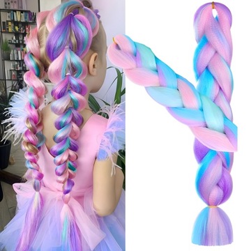 Синтетические волосы для косичек, СВЕТЯЩИЕСЯ ЦВЕТНЫЕ, для детских кос.