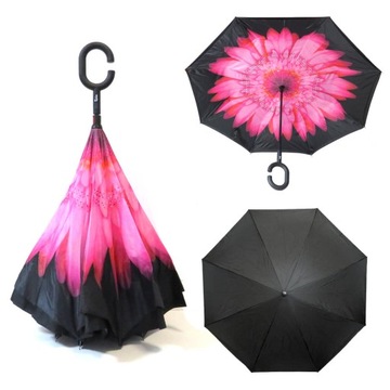 Parasol odwrócony Revers z podwójnym materiałem wzorzysty