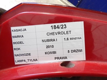 SVĚTLO TP CHEVROLET NUBIRA I KOMBI 20-2802R