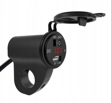ЗАРЯДНОЕ УСТРОЙСТВО ДЛЯ МОТОЦИКЛА 2.4А, РОЗЕТКА, USB-ПЕРЕКЛЮЧАТЕЛЬ